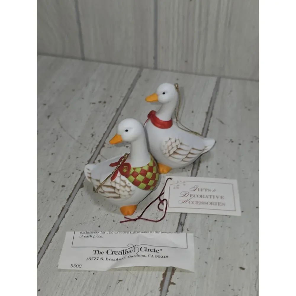 Vintage 80s Christmas Geese Ornaments Set Of 2 Creative Circle Farmhouse NIB 3